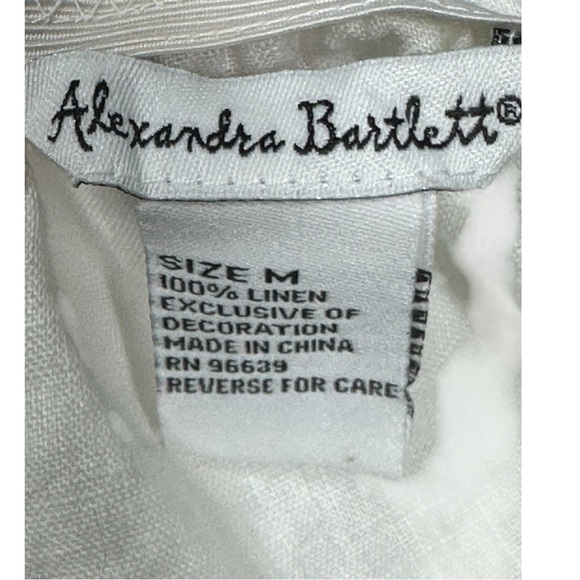 Alexandra Bartlett White Linen Peasant Top Medium Off the Shoulder - Picture 8 of 9